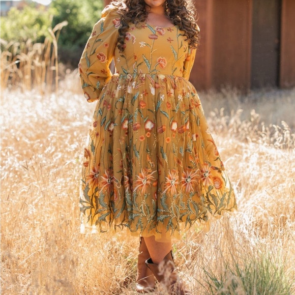 JessaKae Dresses & Skirts - JessaKae Marigold Floral Embroidered Dress - NWT